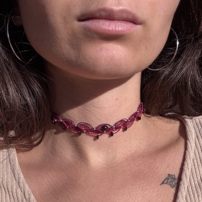 Collier Macramé Grenat